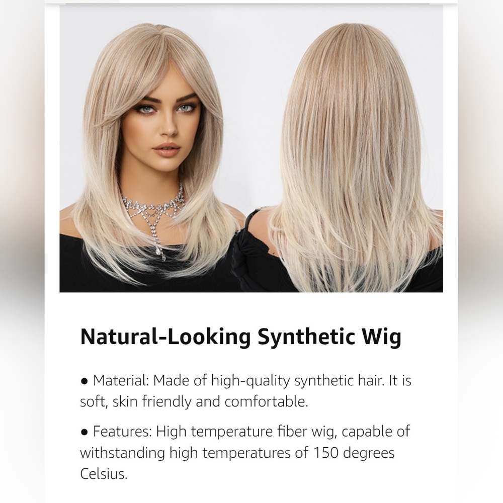 🆕 NIB NWT 16" Blonde-ash brown straight synthetic wig w/face-framing layers - Picture 8 of 11